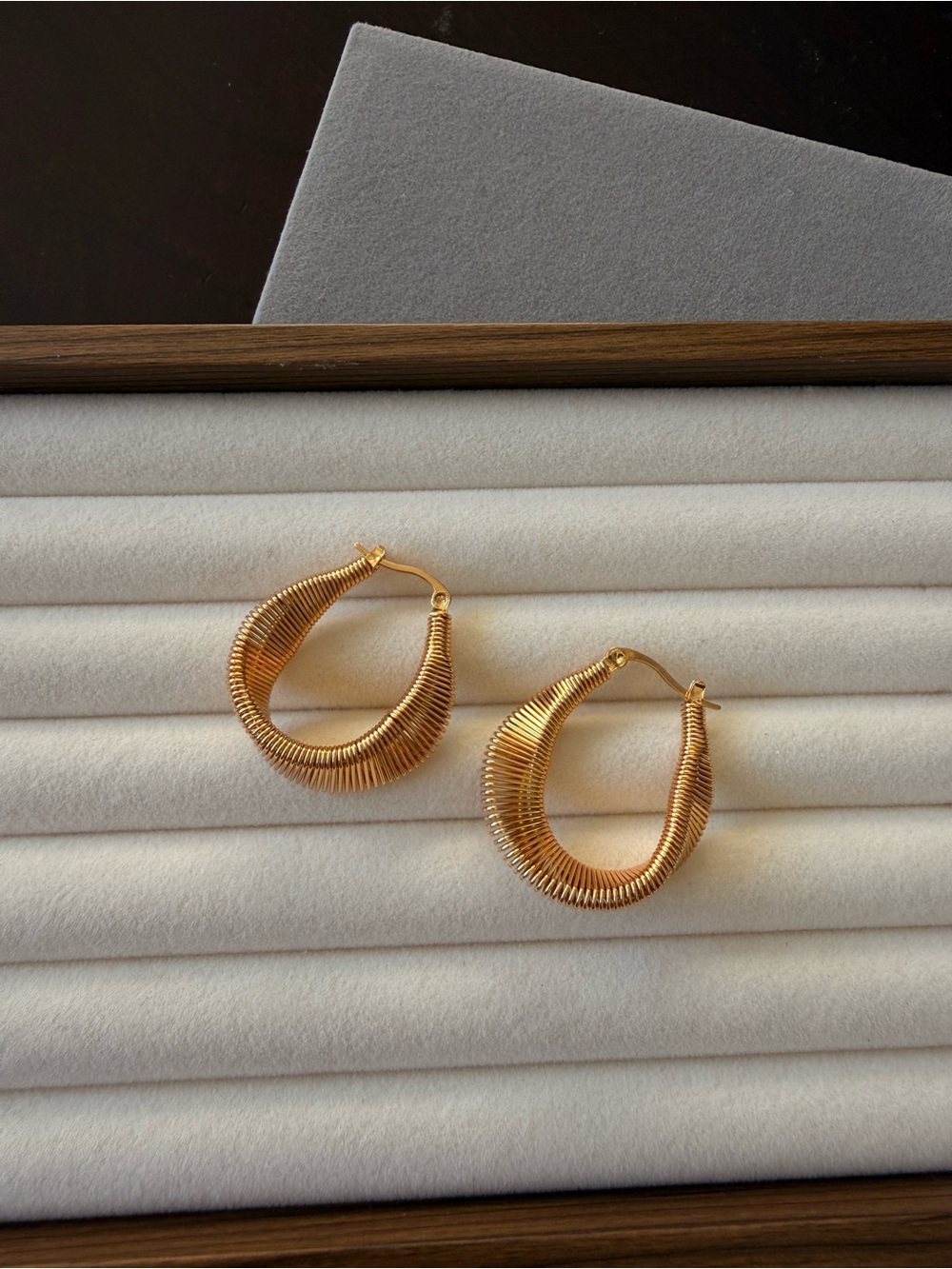 Gold Textured Coil Hoop Earrings - Women Jewelry